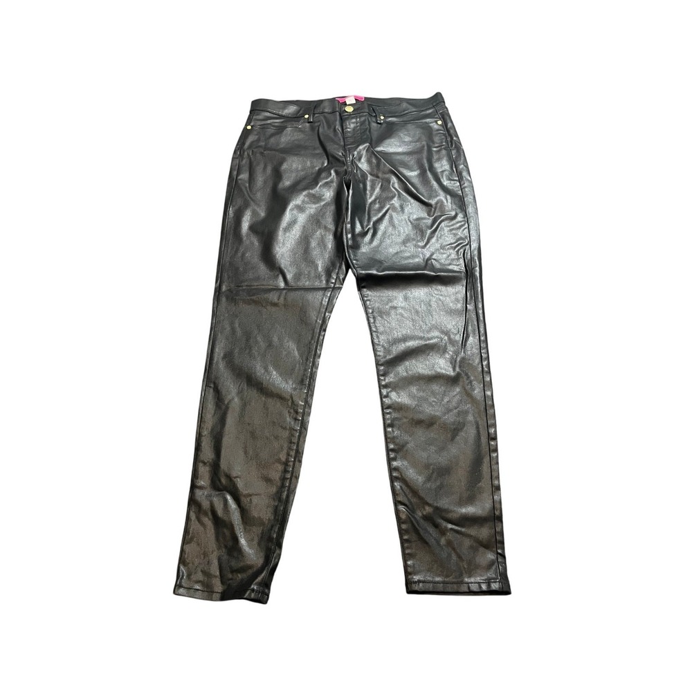 Lilly Pulitzer Pants Womens 14 Black‎ Coated Denim Faux Leather Skinny 011727